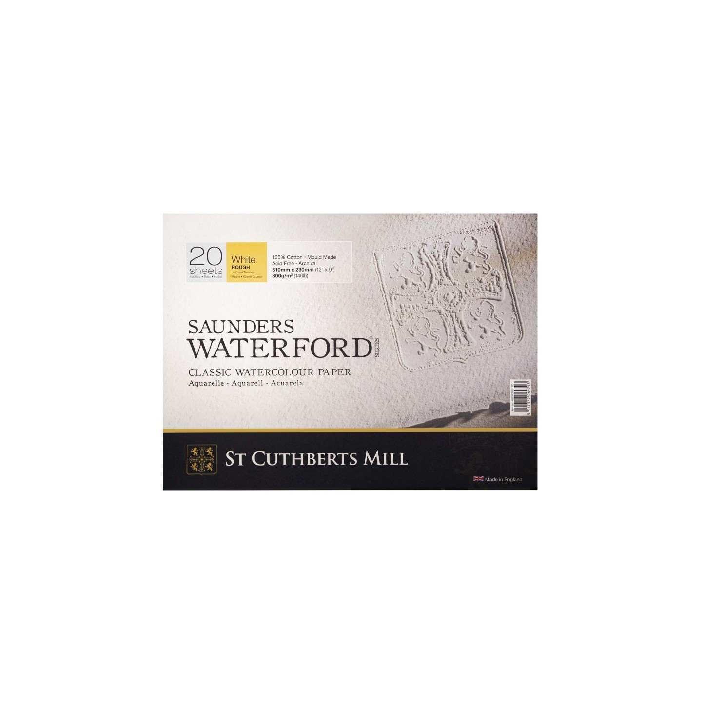 St Cuthberts Saunders Waterford Watercolor Block, Rough, White, 140lb/300gsm, 20 Sheet, 12x9 inch, 1 Count