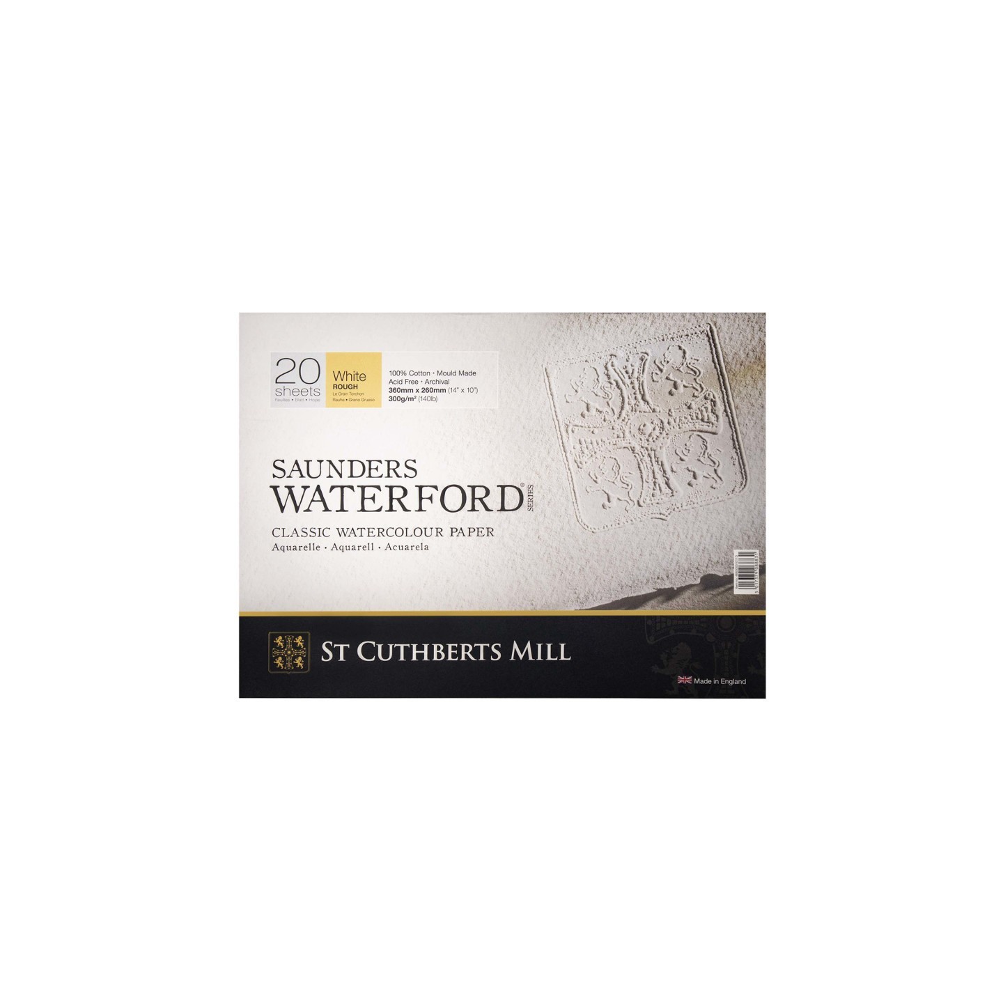 St Cuthberts Saunders Waterford Watercolor Block, Rough, White, 140lb/300gsm, 20 Sheet, 14x10 inch, 1 Count