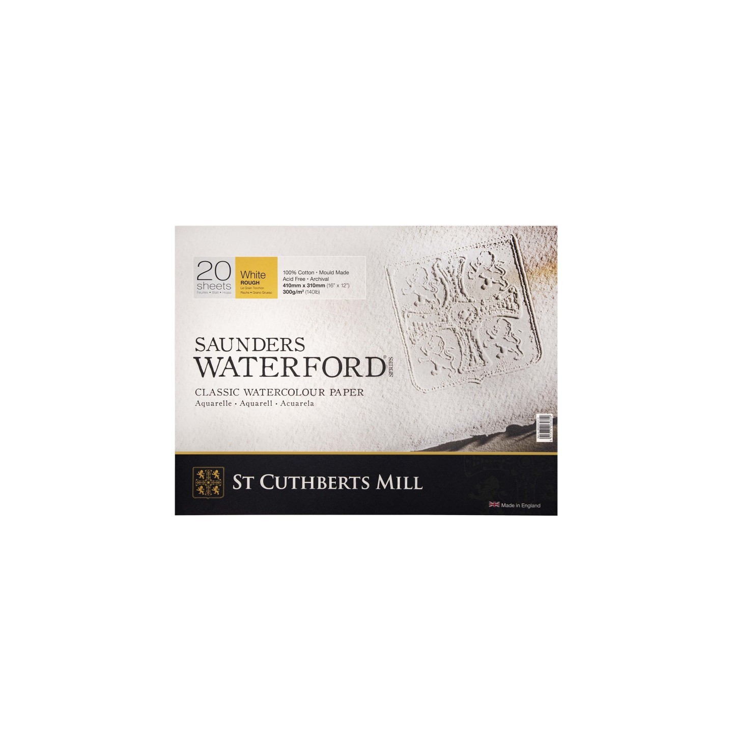 St Cuthberts Saunders Waterford Watercolor Block, Rough, White, 140lb/300gsm, 20 Sheet, 16x12 inch, 1 Count