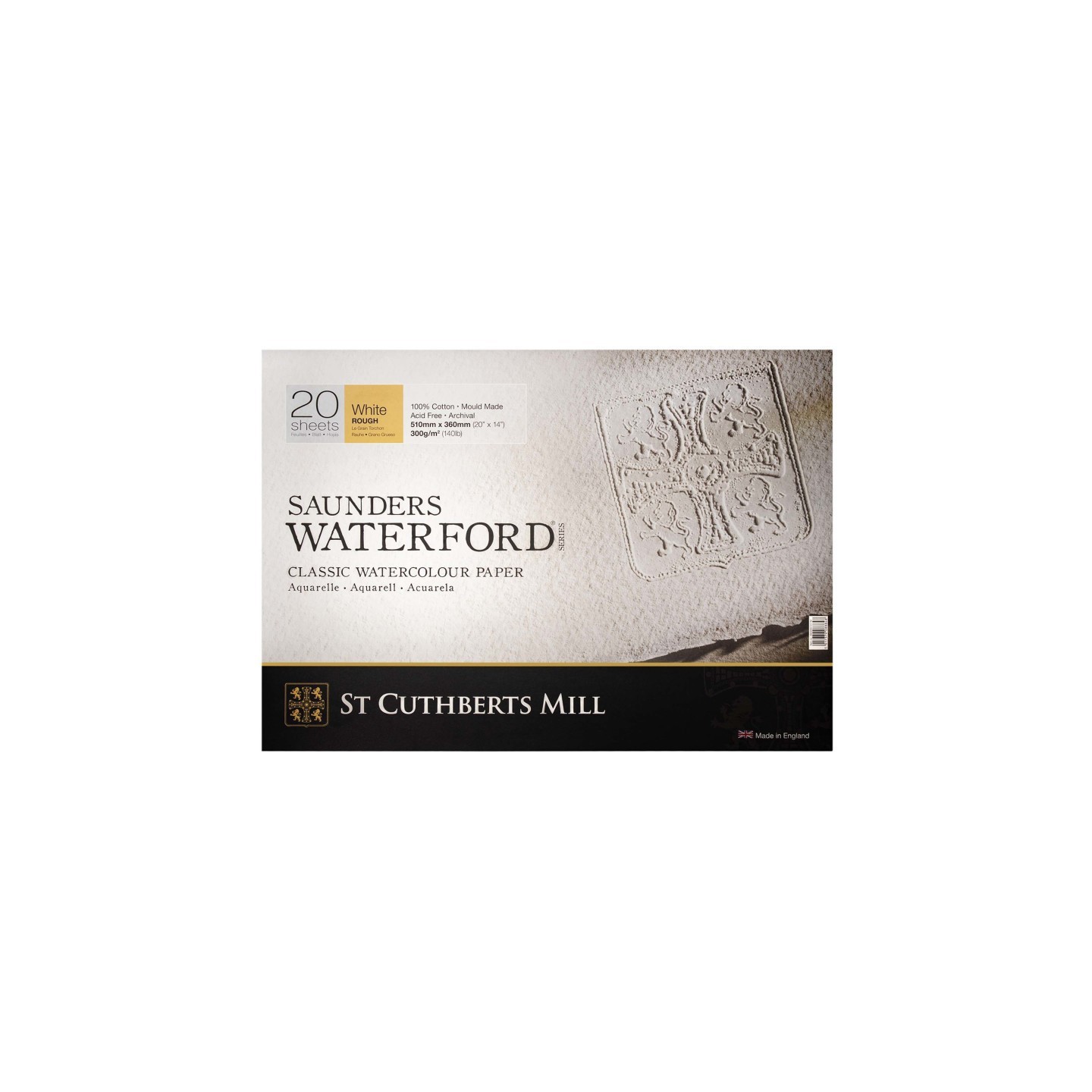 St Cuthberts Saunders Waterford Watercolor Block, Rough, White, 140lb/300gsm, 20 Sheet, 20x14 inch, 1 Count
