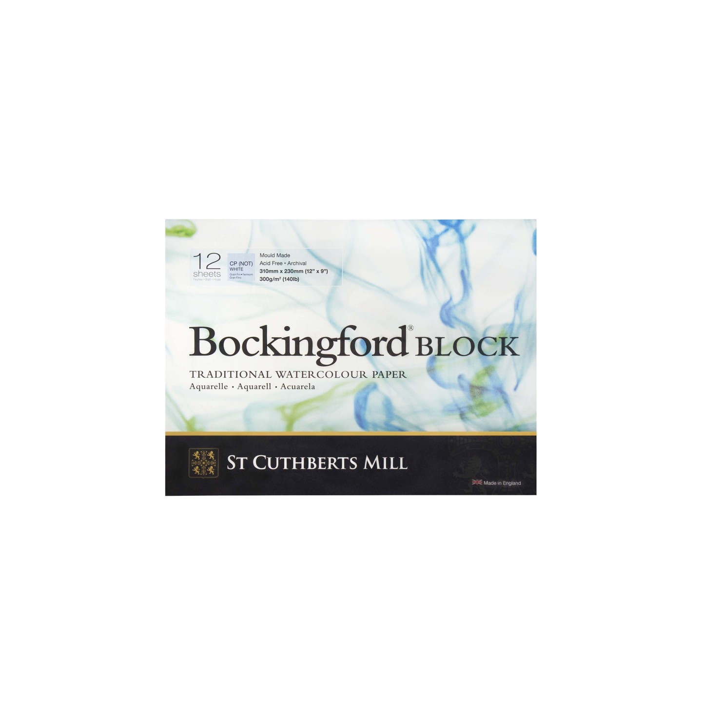 St Cuthberts Bockingford Watercolor Block, Cold Pressed, White, 140lb/300gsm, 12 Sheet, 9x12 inch, 1 Count