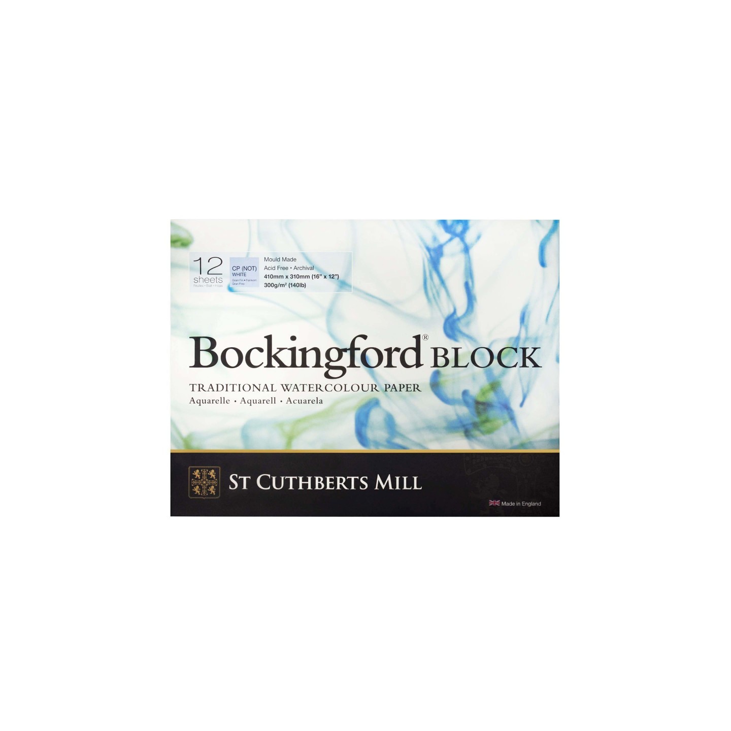 St Cuthberts Bockingford Watercolor Block, Cold Pressed, White, 140lb/300gsm, 12 Sheet, 12x16 inch, 1 Count