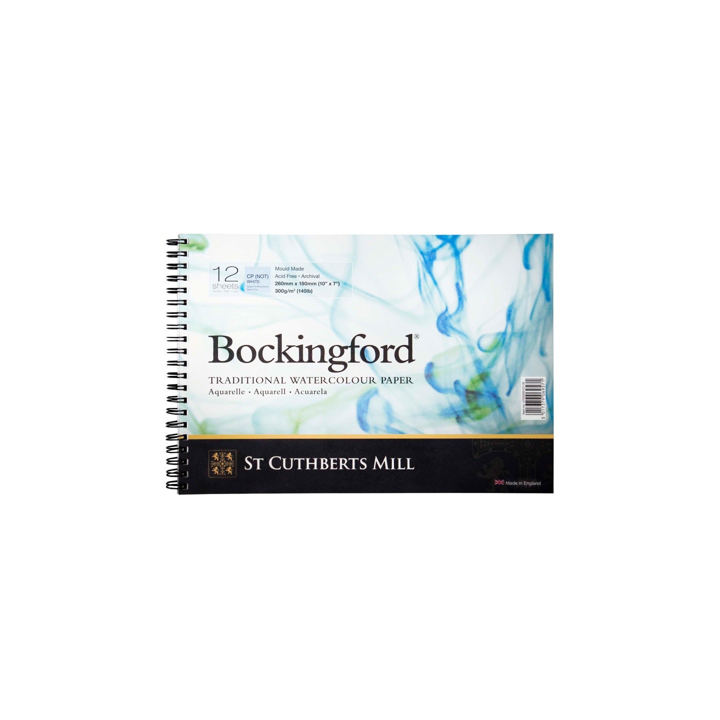 St Cuthberts Bockingford Watercolor Pad, Cold Pressed, Spiral Binding, 140lb/300gsm, 12 Sheet, 7x10 inch, 1 Count