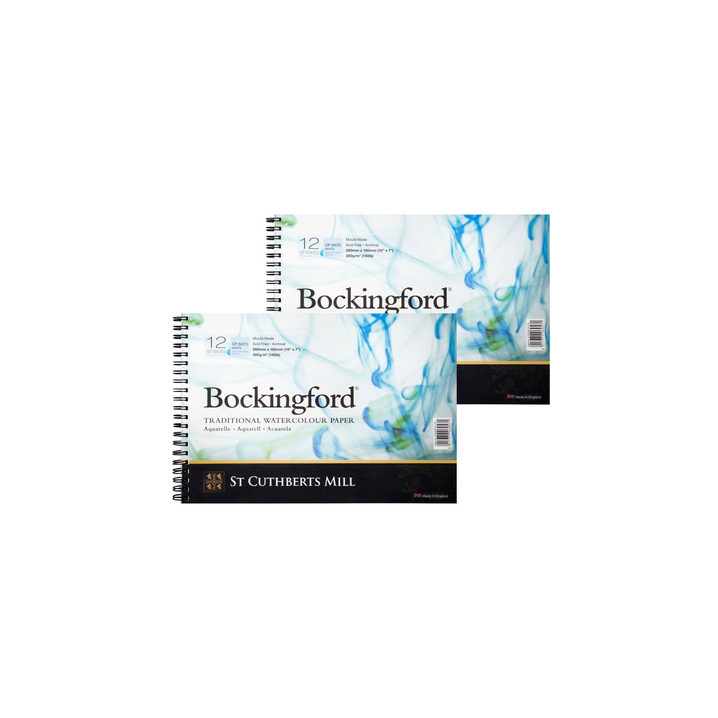 St Cuthberts Bockingford Watercolor Pad, Cold Pressed, Spiral Binding, 140lb/300gsm, 12 Sheet, 7x10 inch, Pack of 2