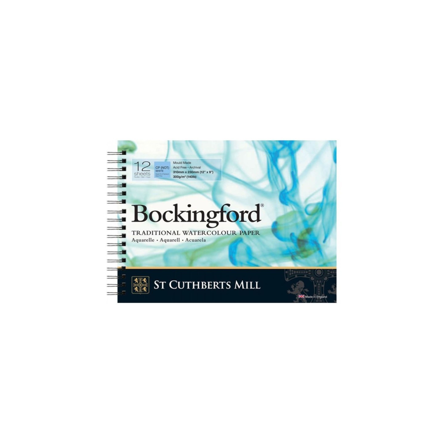 St Cuthberts Bockingford Watercolor Pad, Cold Pressed, Spiral Binding, 140lb/300gsm, 12 Sheet, 9x12 inch, 1 Count