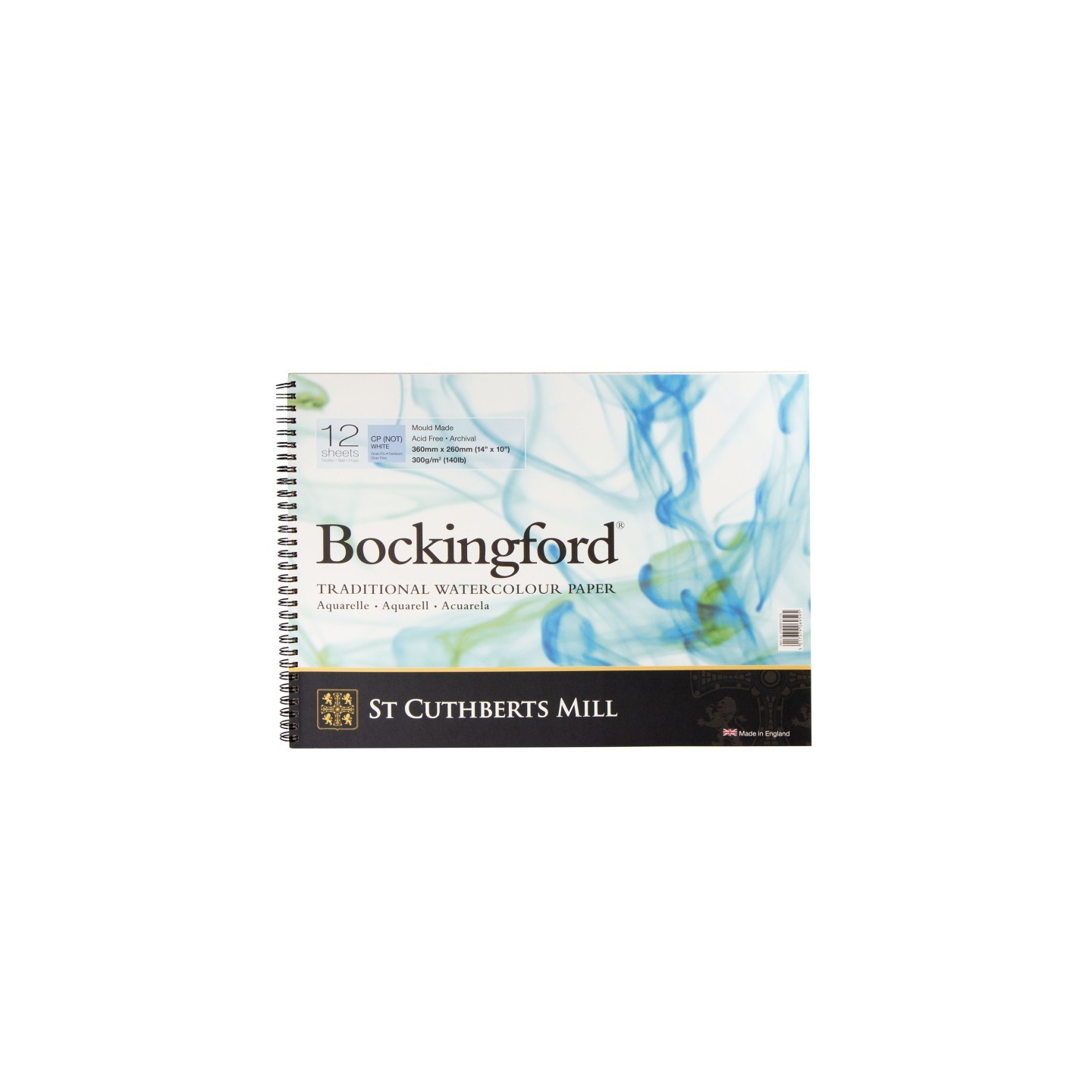 St Cuthberts Bockingford Watercolor Pad, Cold Pressed, Spiral Binding, 140lb/300gsm, 12 Sheet, 10x14 inch, 1 Count