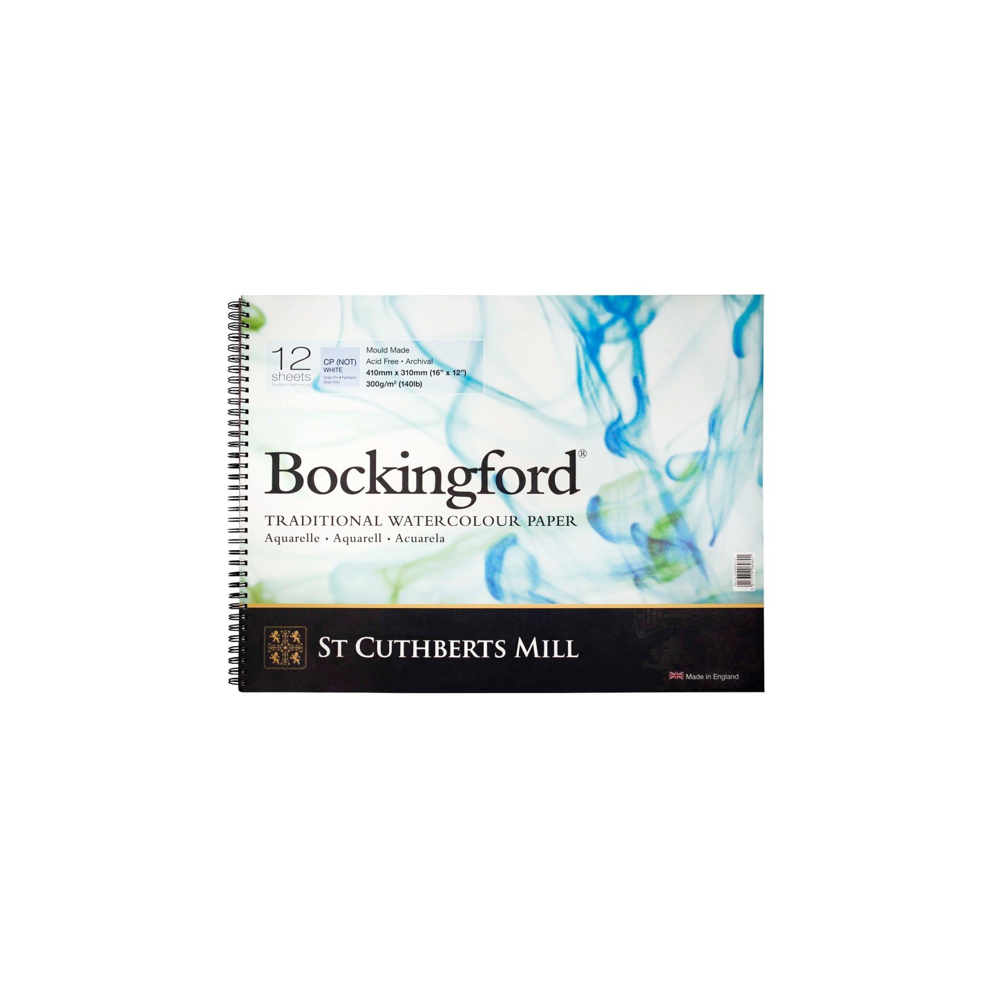 St Cuthberts Bockingford Watercolor Pad, Cold Pressed, Spiral Binding, 140lb/300gsm, 12 Sheet, 12x16 inch, 1 Count