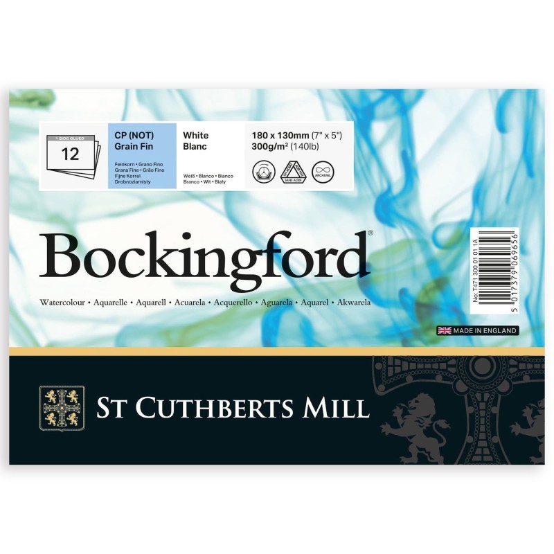 St Cuthberts Bockingford Watercolor Pad, Cold Pressed, Glue Binding, 140lb/300gsm, 12 Sheet, 5x7 inch, 1 Count