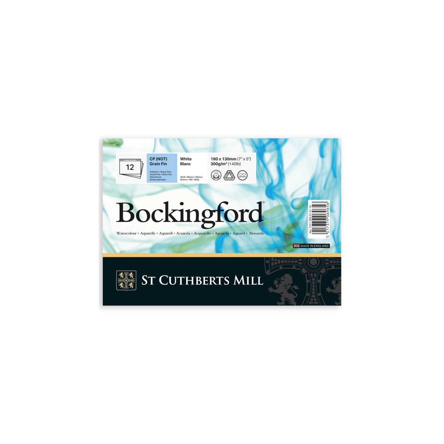 St Cuthberts Bockingford Watercolor Pad, Cold Pressed, Glue Binding, 140lb/300gsm, 12 Sheet, 5x7 inch, 1 Count