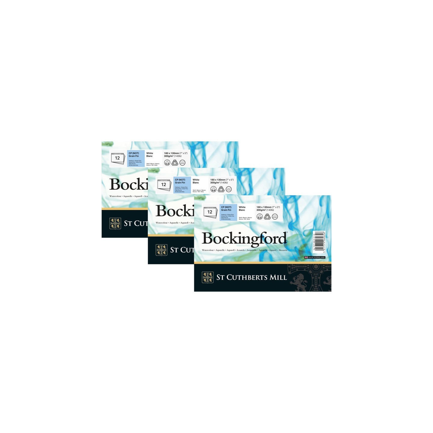 St Cuthberts Bockingford Watercolor Pad, Cold Pressed, Glue Binding, 140lb/300gsm, 12 Sheet, 5x7 inch, Pack of 3
