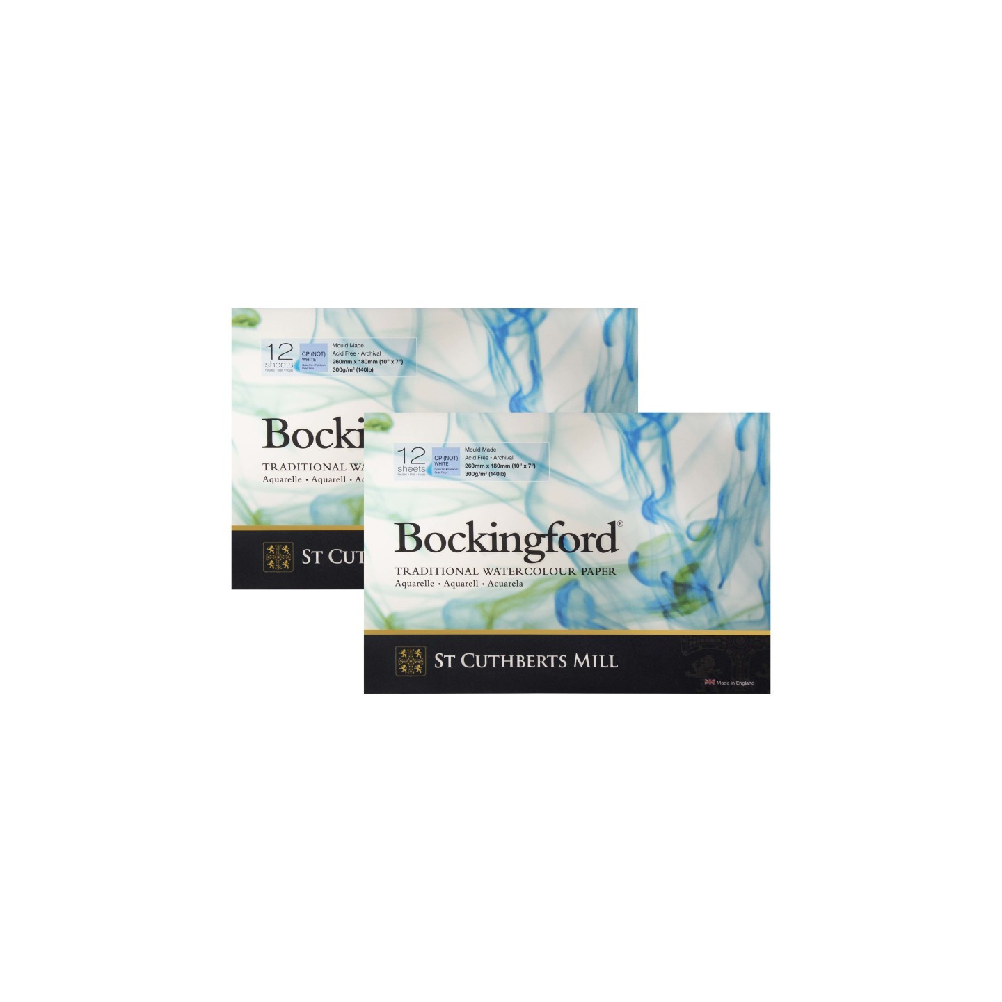 St Cuthberts Bockingford Watercolor Pad, Cold Pressed, Glue Binding, 140lb/300gsm, 12 Sheet, 7x10 inch, Pack of 2