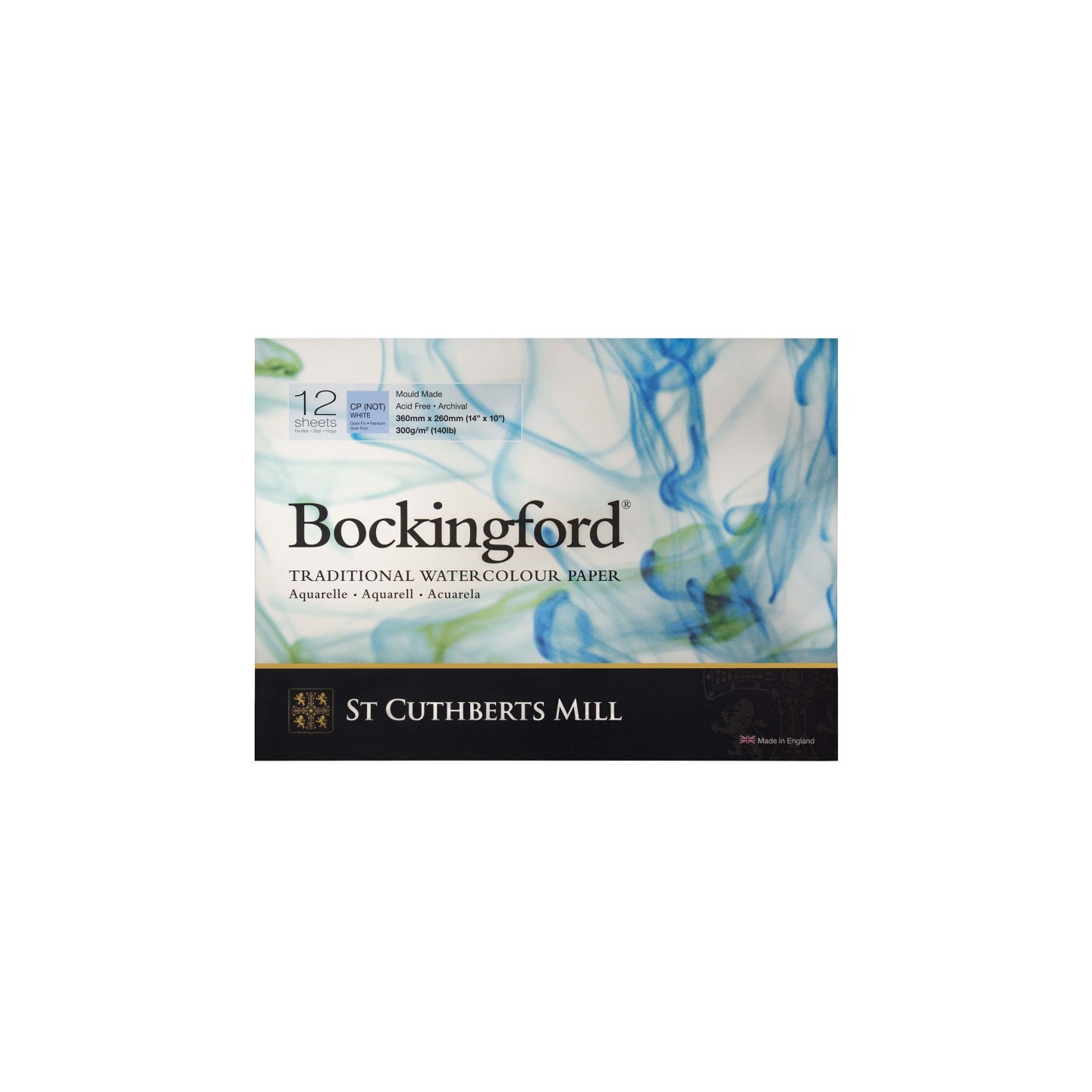 St Cuthberts Bockingford Watercolor Pad, Cold Pressed, Glue Binding, 140lb/300gsm, 12 Sheet, 10x14 inch, 1 Count