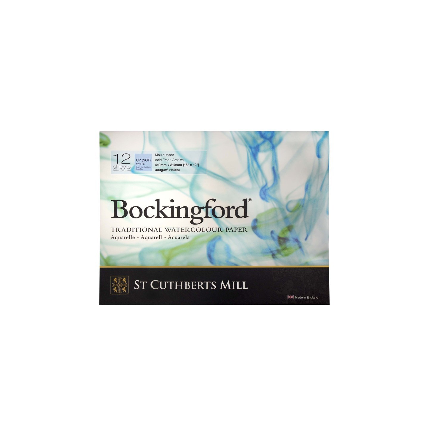 St Cuthberts Bockingford Watercolor Pad, Cold Pressed, Glue Binding, 140lb/300gsm, 12 Sheet, 12x16 inch, 1 Count
