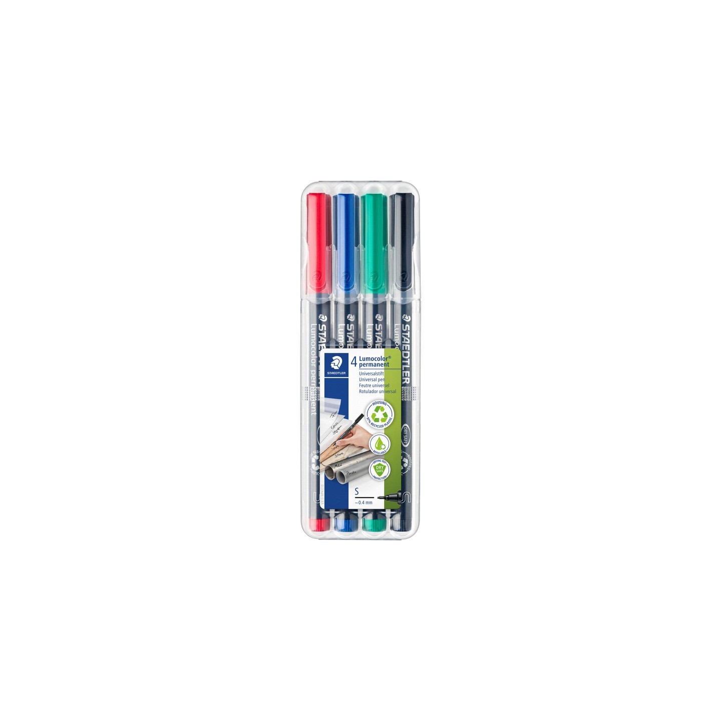 STAEDTLER® Lumocolor Permanent Pens, Superfine 0.4 mm, Assorted Colors, Set of 4