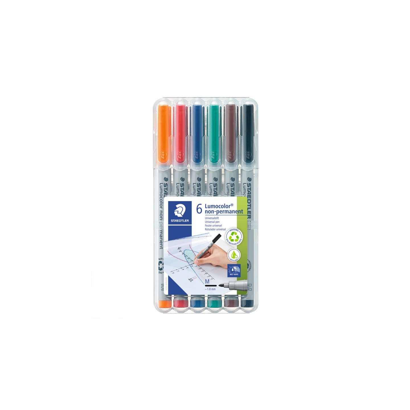 STAEDTLER® Lumocolor Non-Permanent, Wet Erase, Medium 1.0 mm, Assorted Colors, Set of 6