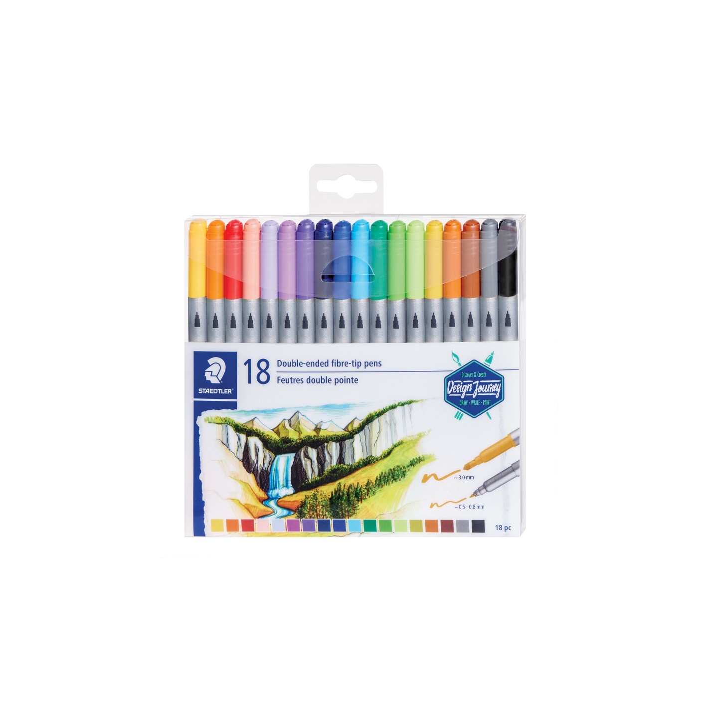 STAEDTLER® Double-Ended Fiber-Tip Pens, Assorted Colors, Set of 18