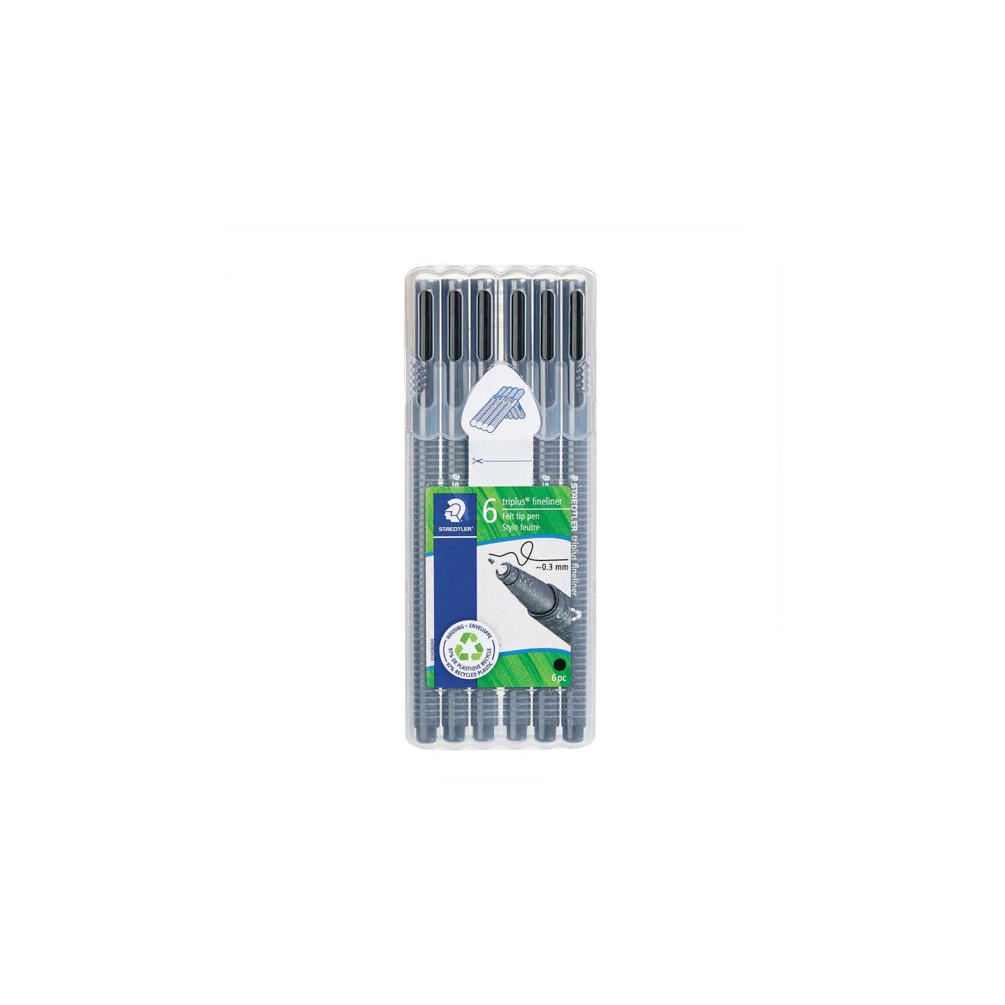 STAEDTLER® Triplus® Fineliner Pens, Superfine 0.3 mm, Black, Pack of 6