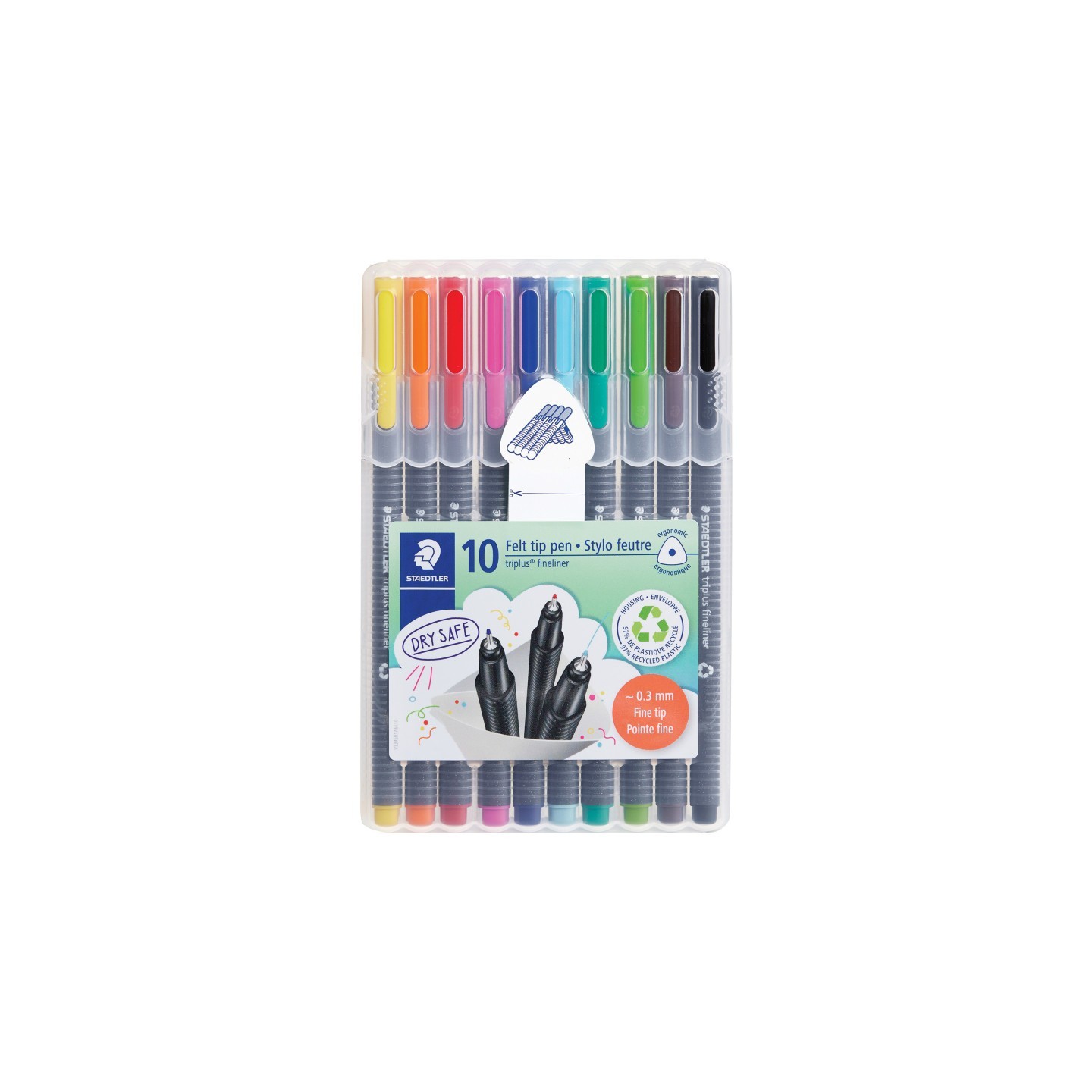 STAEDTLER® Triplus® Fineliner Pens, Superfine 0.3 mm, Assorted Colors, Set of 10