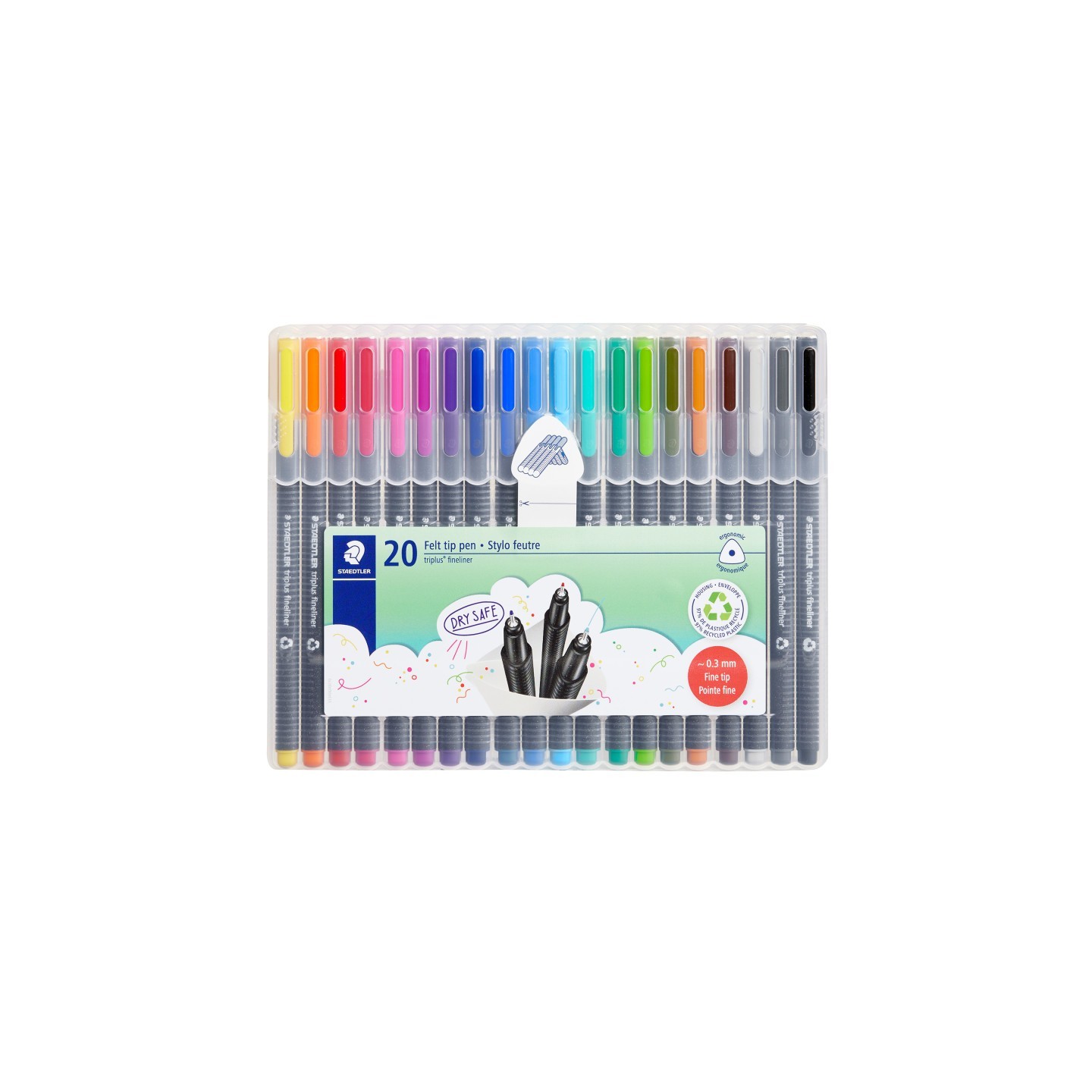 STAEDTLER® Triplus® Fineliner Pens, Superfine 0.3 mm, Assorted Colors, Set of 20