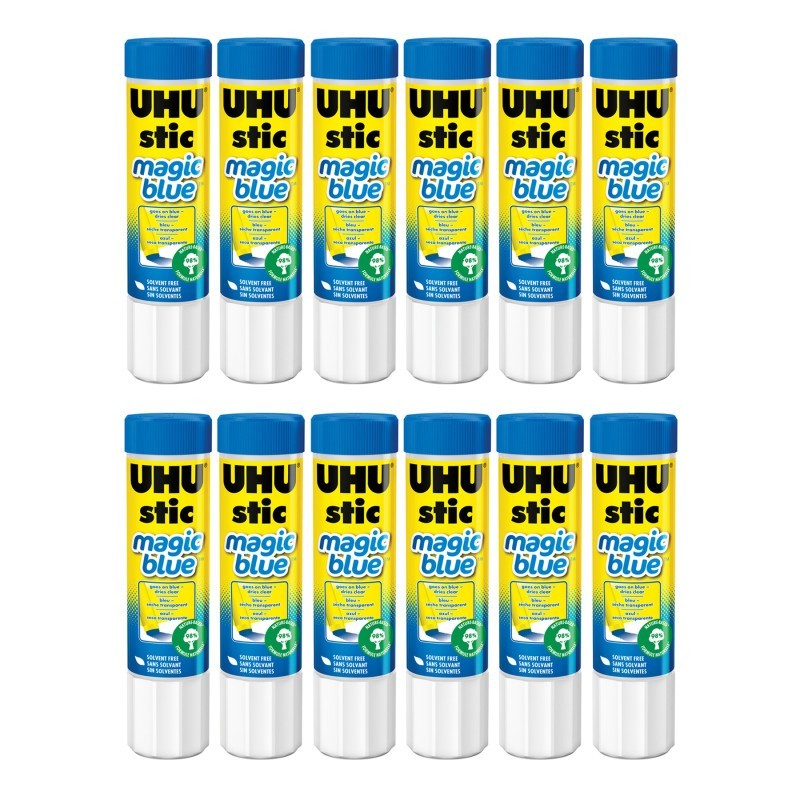 STAEDTLER® UHU Stic Magic Blue Glue Stick, Dries Clear, 21 g, Pack of 12