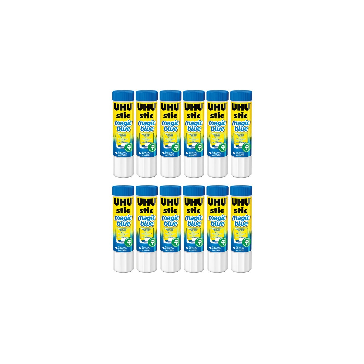 STAEDTLER® UHU Stic Magic Blue Glue Stick, Dries Clear, 21 g, Pack of 12