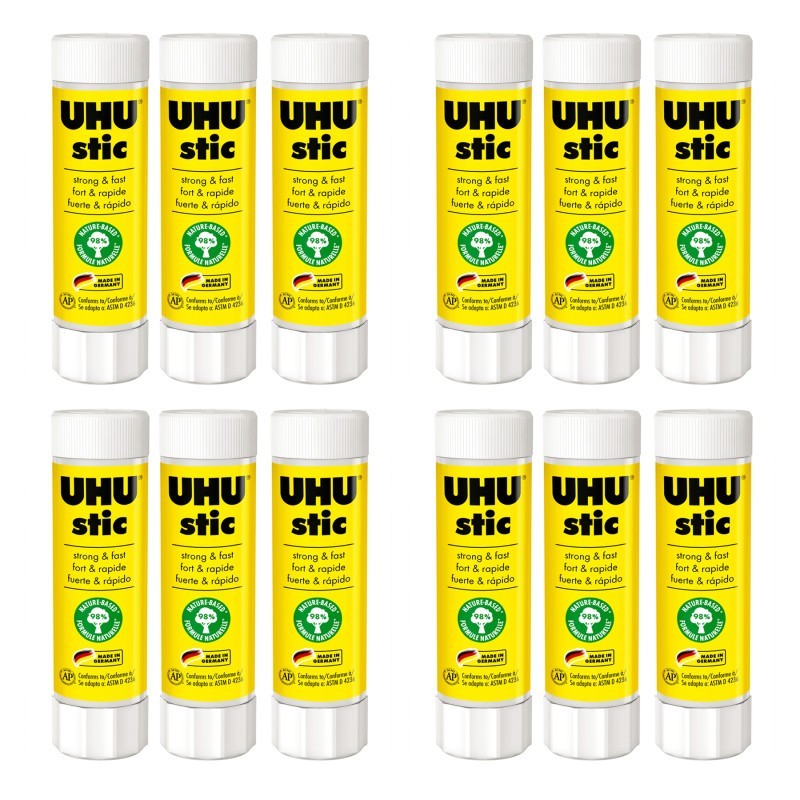 STAEDTLER® UHU Stic Permanent Glue Stick, Clear, 40 g, Pack of 12