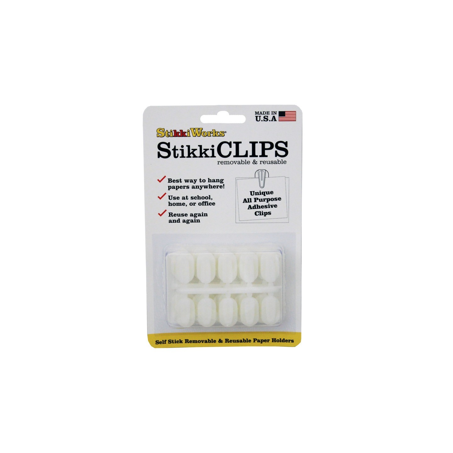 StikkiWorks StikkiCLIPS™ Adhesive Clips, White, Pack of 20