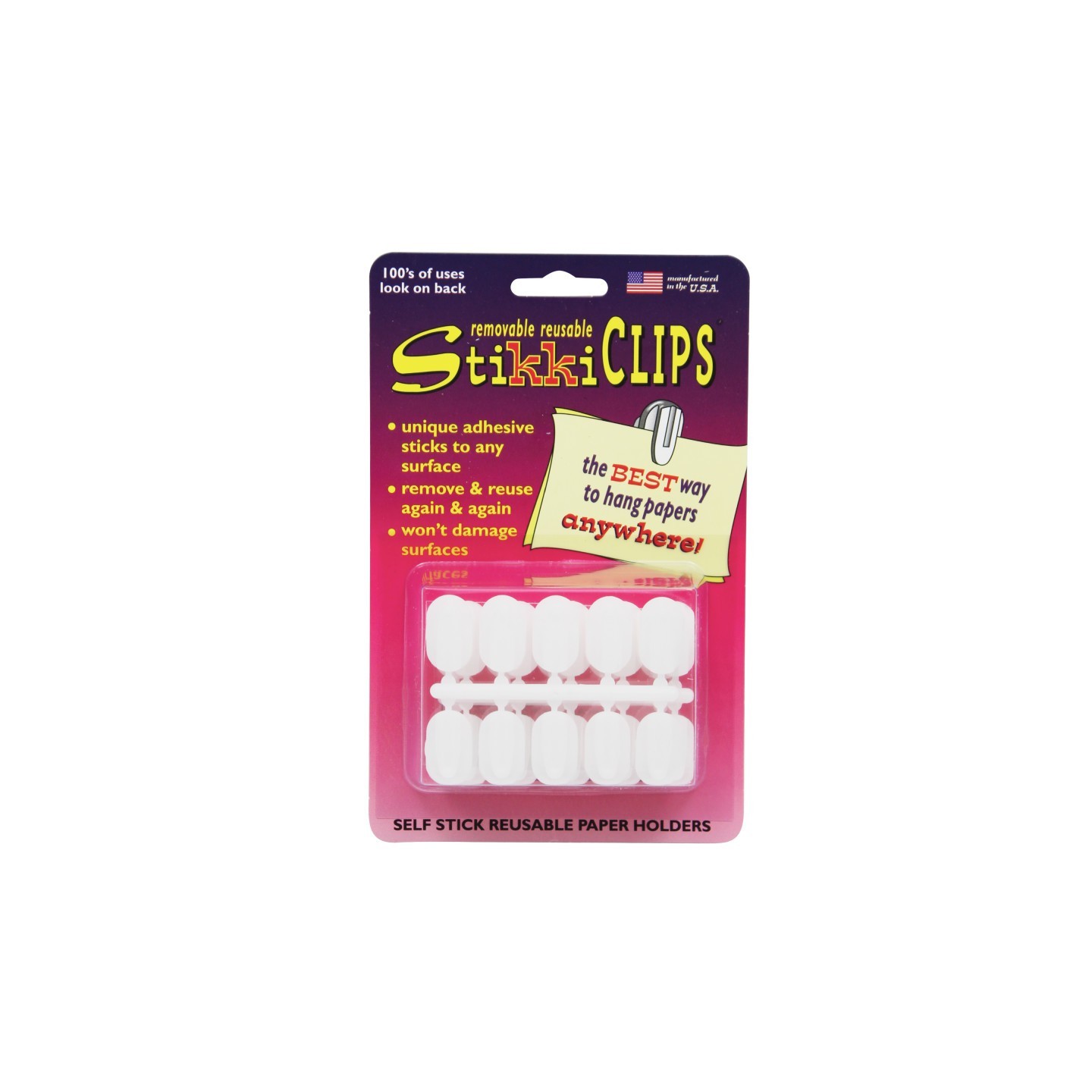 StikkiWorks StikkiCLIPS™ Adhesive Clips, White, Pack of 30