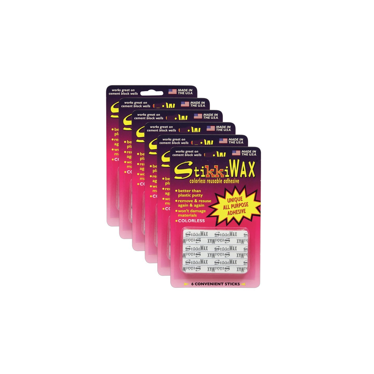 StikkiWorks StikkiWAX™ Adhesive Bars/Sticks, 6 Per Pack, 6 Packs