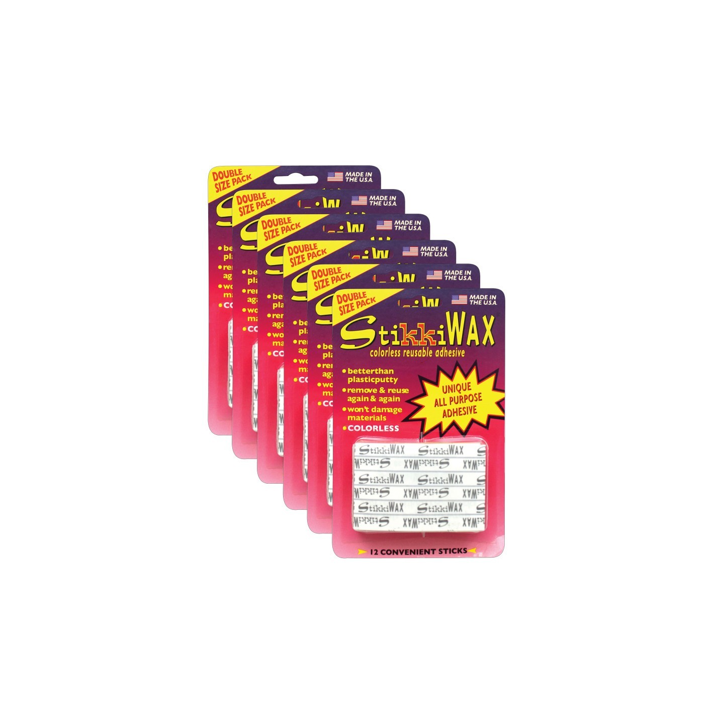 StikkiWorks StikkiWAX™ Adhesive Bars/Sticks, 12 Per Pack, 6 Packs