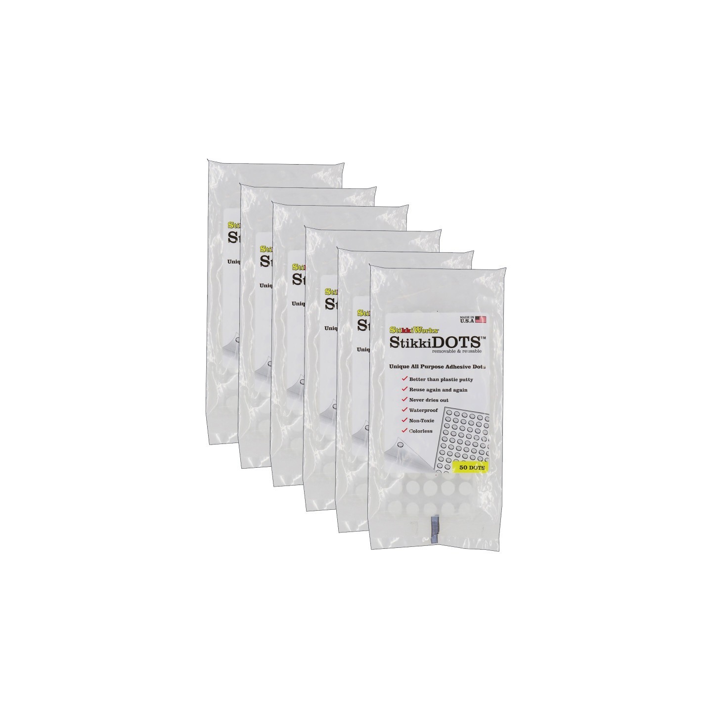 StikkiWorks StikkiDOTS™, Adhesive Dots, 50 Per Pack, 6 Packs