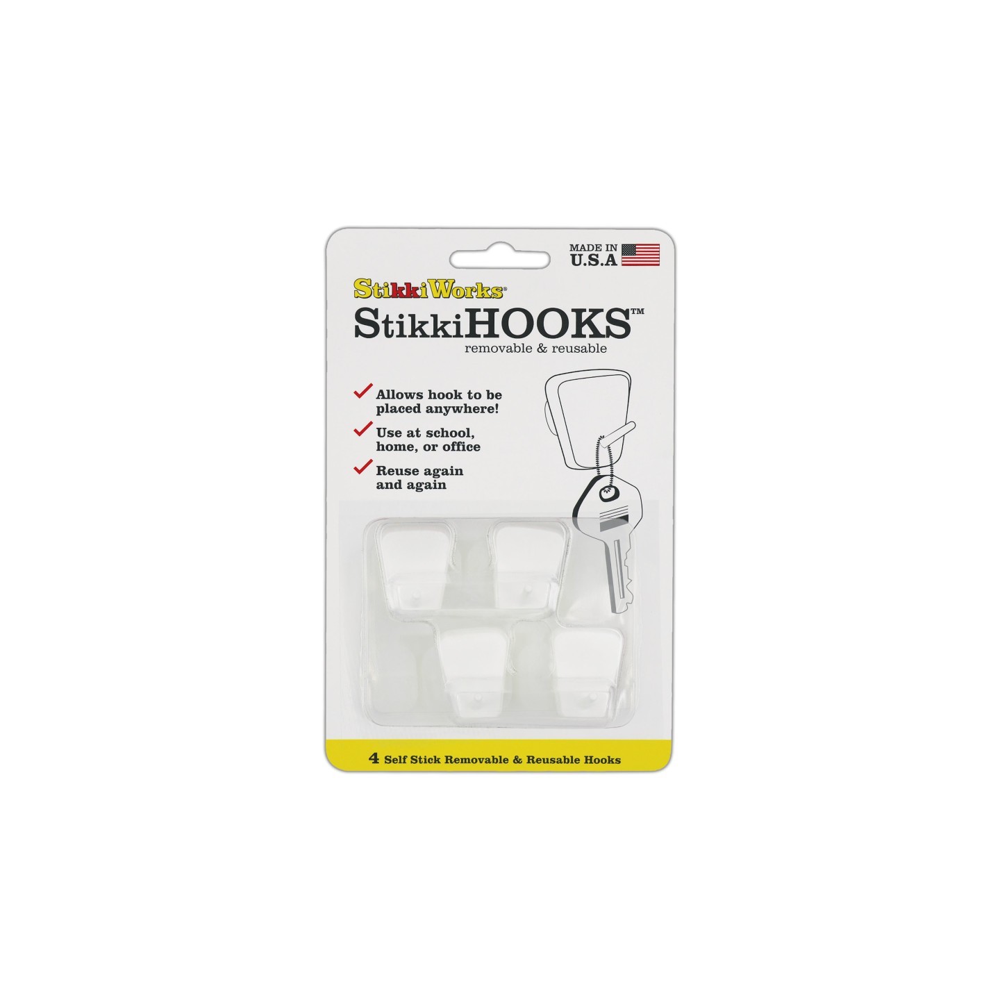 StikkiWorks StikkiHOOKS®, White, Pack of 4