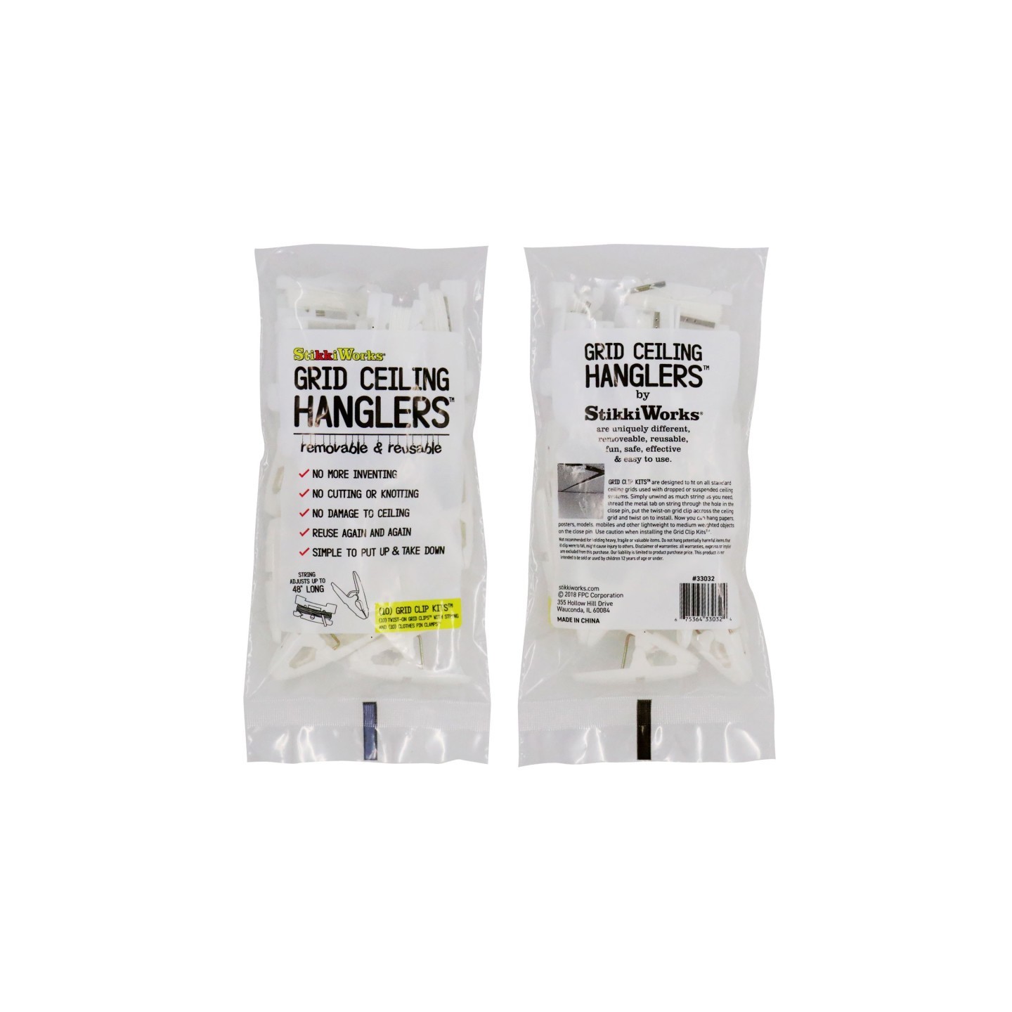 StikkiWorks Grid Ceiling Hanglers™ Grid Clip Kits™, 10 Count