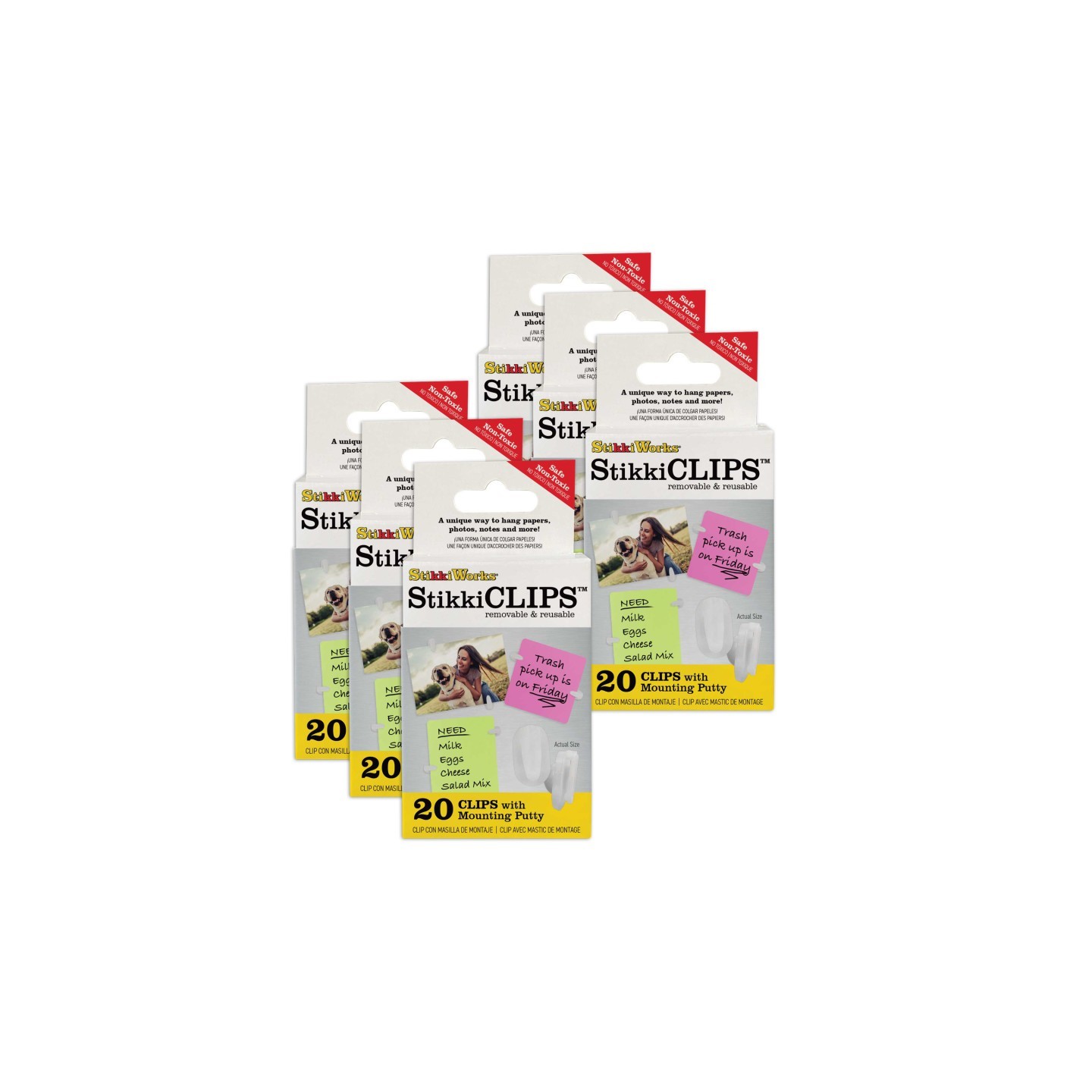 StikkiWorks Stikki Clips with Mounting Putty, 20 Per Pack, 6 Packs