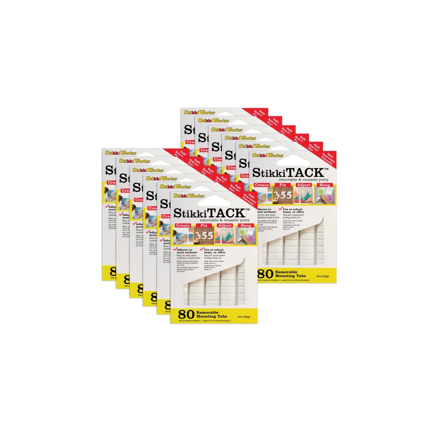 StikkiWorks StikkiTack, White, 2 oz./80 Tabs Per Pack, 12 Packs
