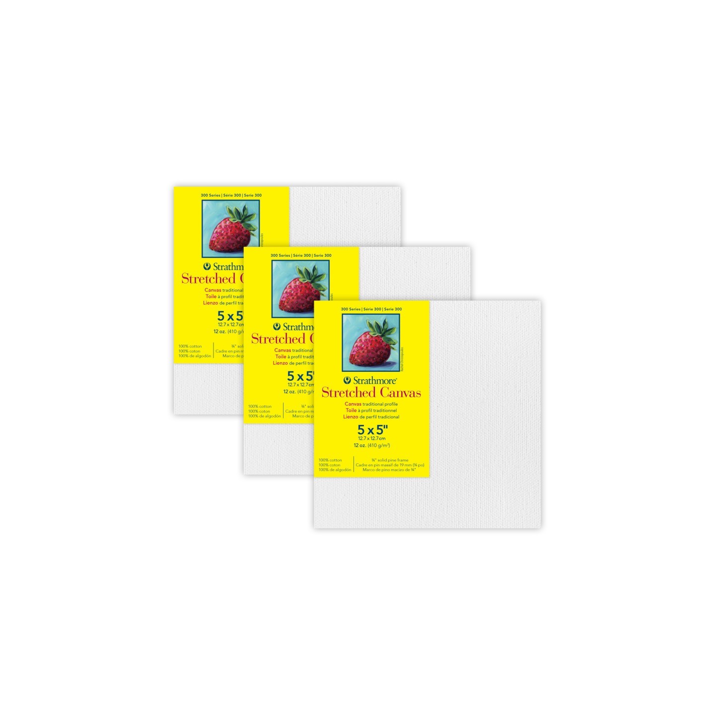 Strathmore 300 Series Traditional Stretched Canvas, 5x5 inch, Pack of 3