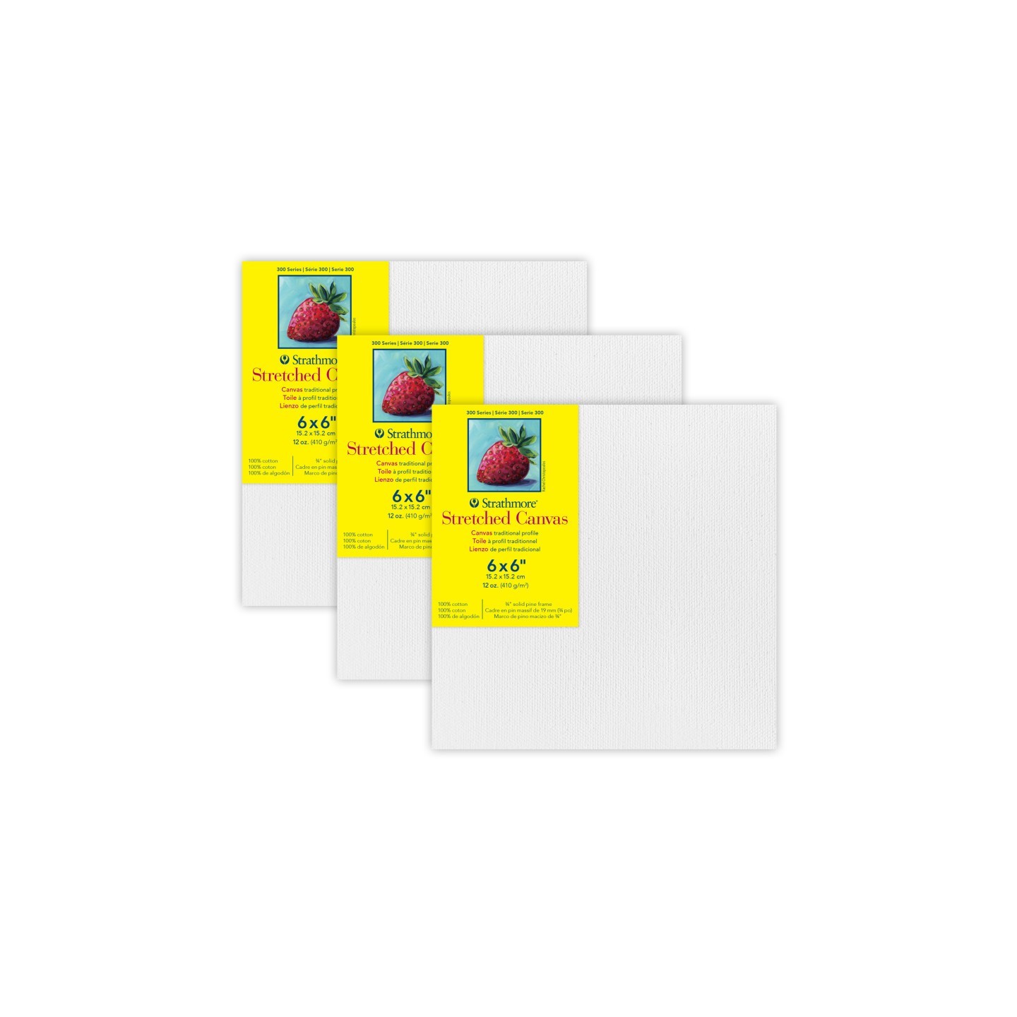 Strathmore 300 Series Traditional Stretched Canvas, 6x6 inch, Pack of 3