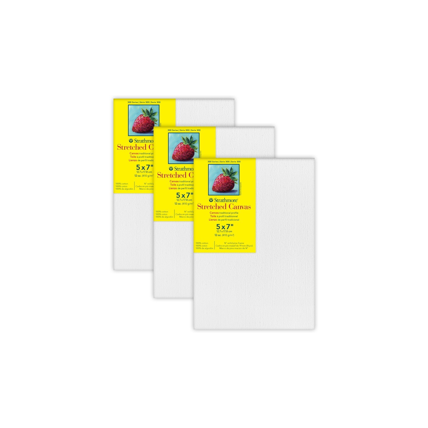 Strathmore 300 Series Traditional Stretched Canvas, 5x7 inch, Pack of 3
