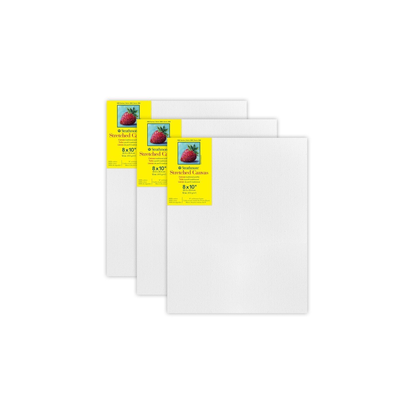 Strathmore 300 Series Traditional Stretched Canvas, 8x10 inch, Pack of 3