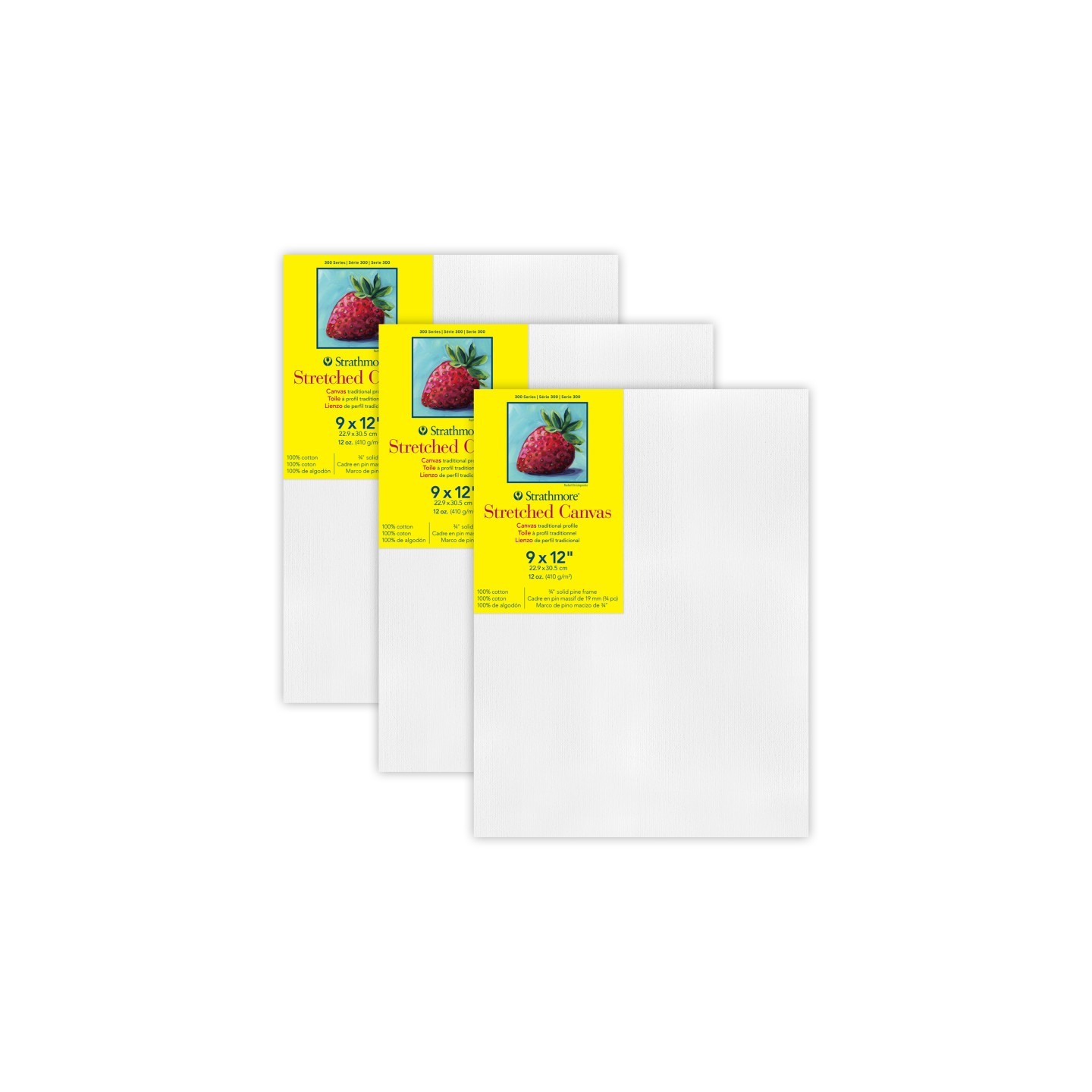 Strathmore 300 Series Traditional Stretched Canvas, 9x12 inch, Pack of 3