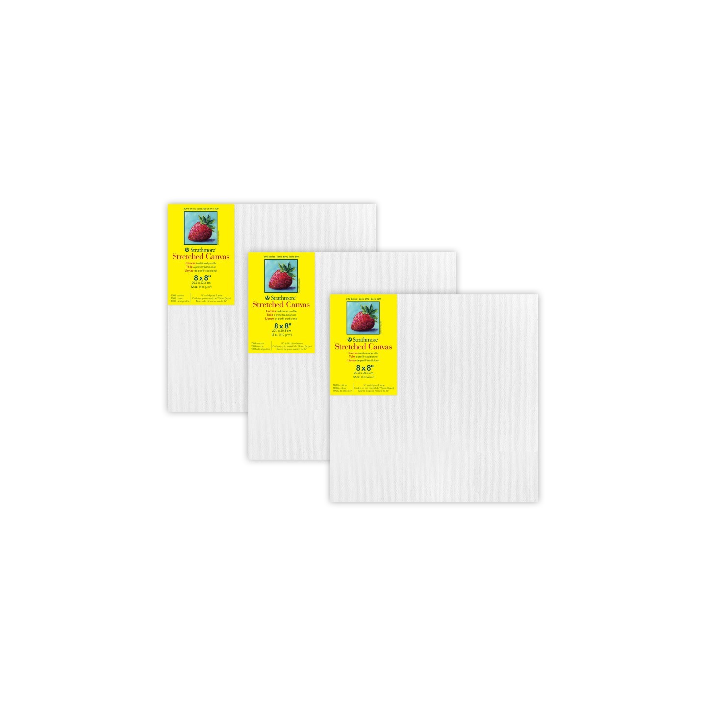 Strathmore 300 Series Traditional Stretched Canvas, 8x8 inch, Pack of 3