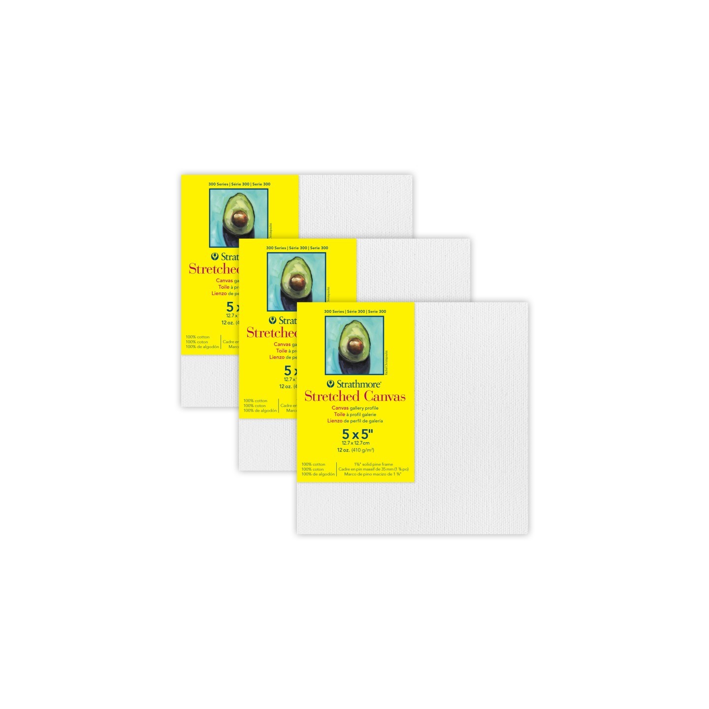 Strathmore 300 Series Gallery Stretched Canvas, 5x5 inch, Pack of 3