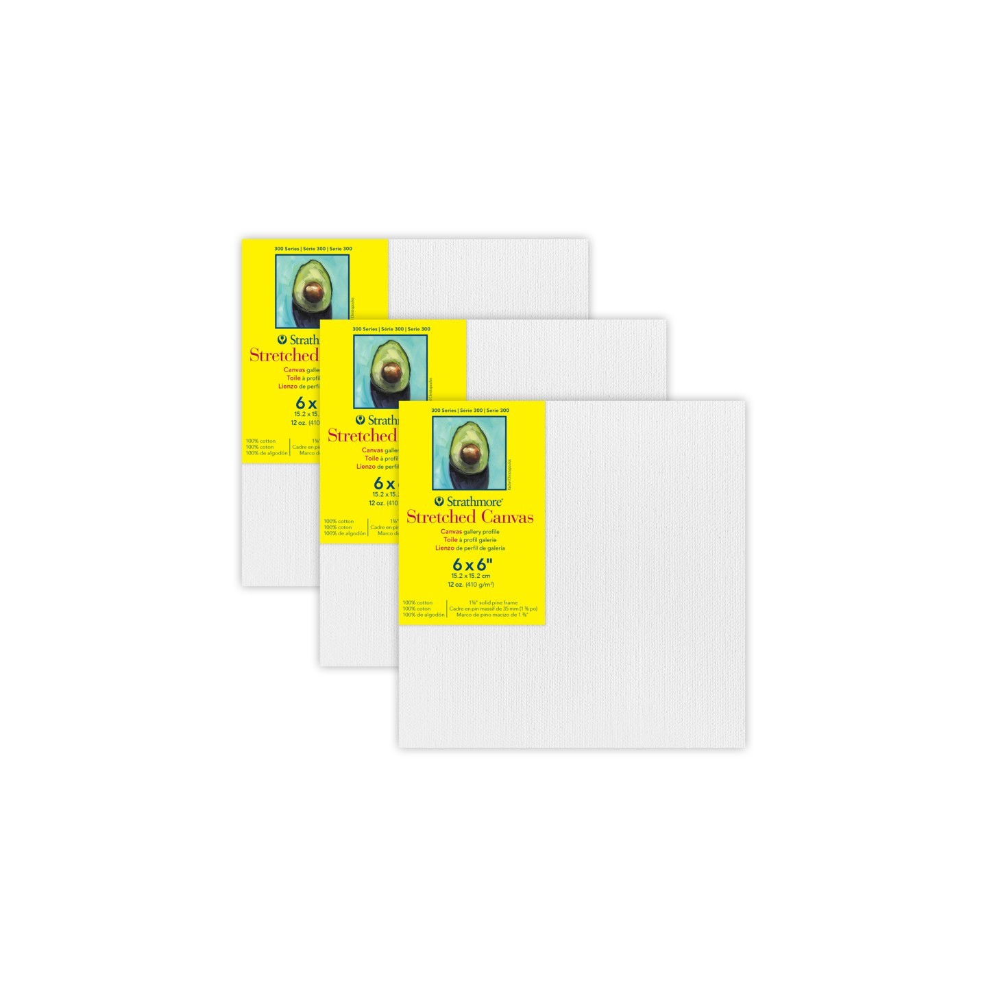 Strathmore 300 Series Gallery Stretched Canvas, 6x6 inch, Pack of 3