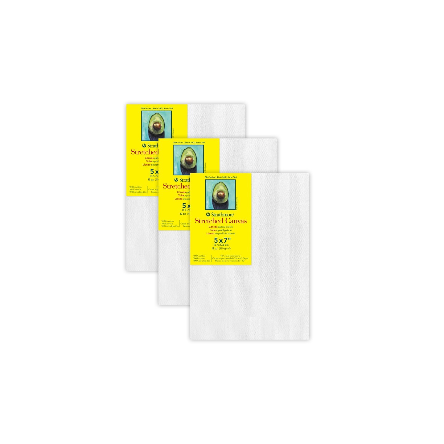 Strathmore 300 Series Gallery Stretched Canvas, 5x7 inch, Pack of 3