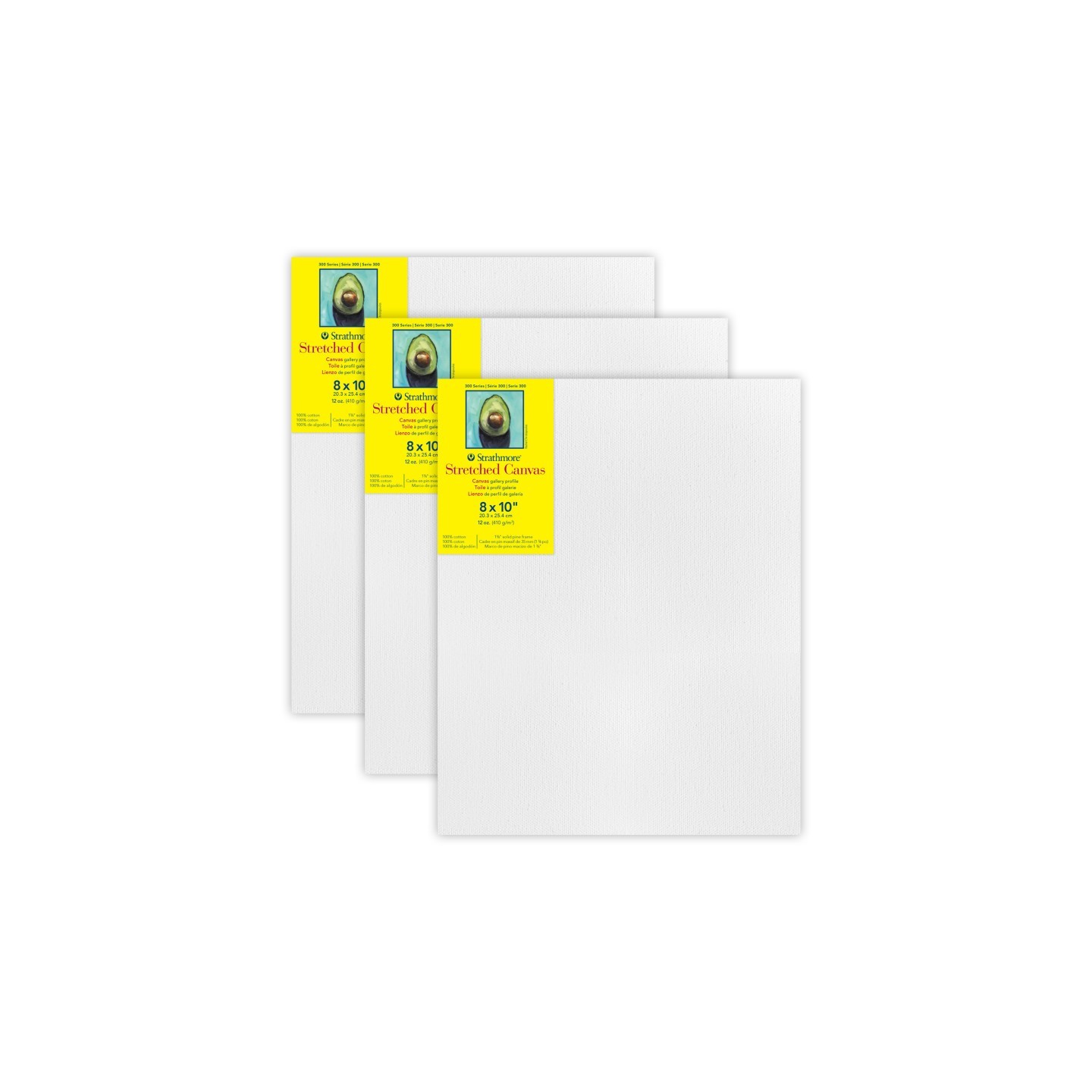 Strathmore 300 Series Gallery Stretched Canvas, 8x10 inch, Pack of 3