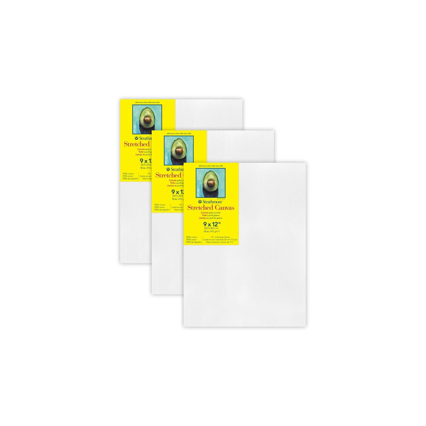 Strathmore 300 Series Gallery Stretched Canvas, 9x12 inch, Pack of 3