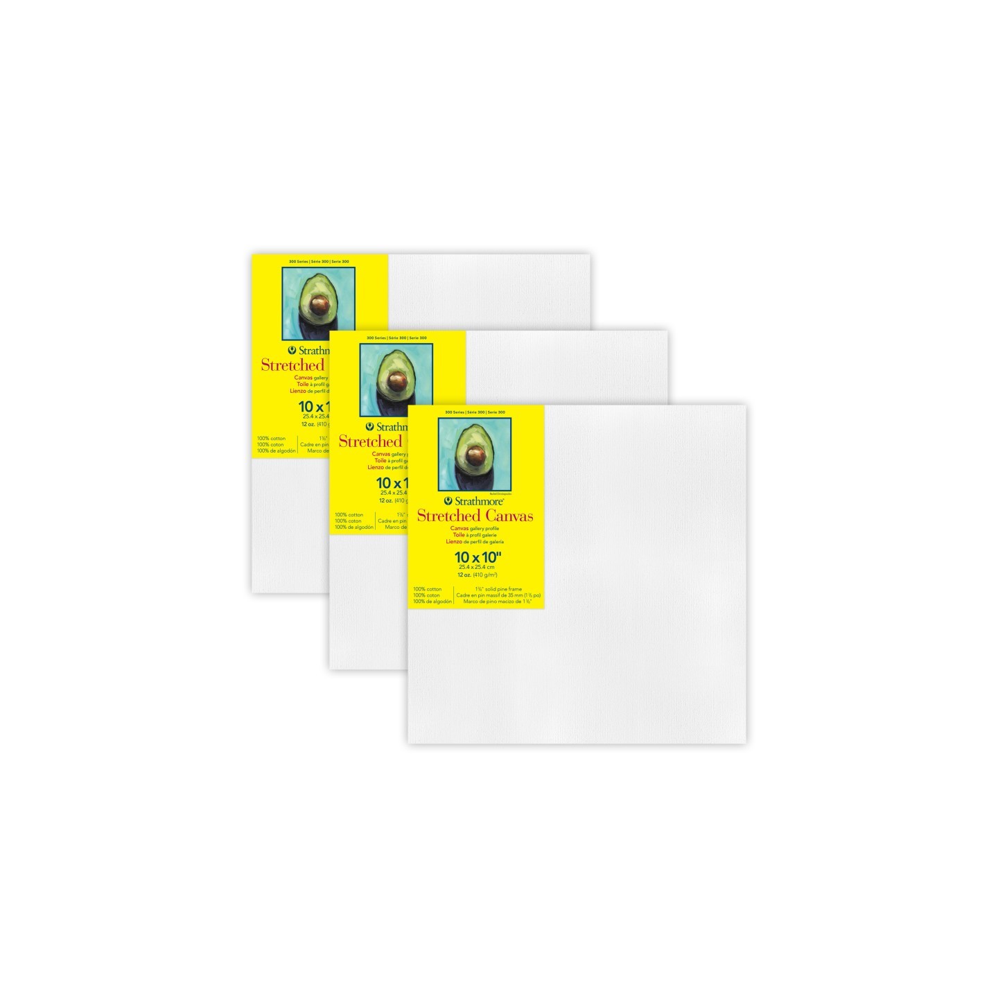 Strathmore 300 Series Gallery Stretched Canvas, 10x10 inch, Pack of 3