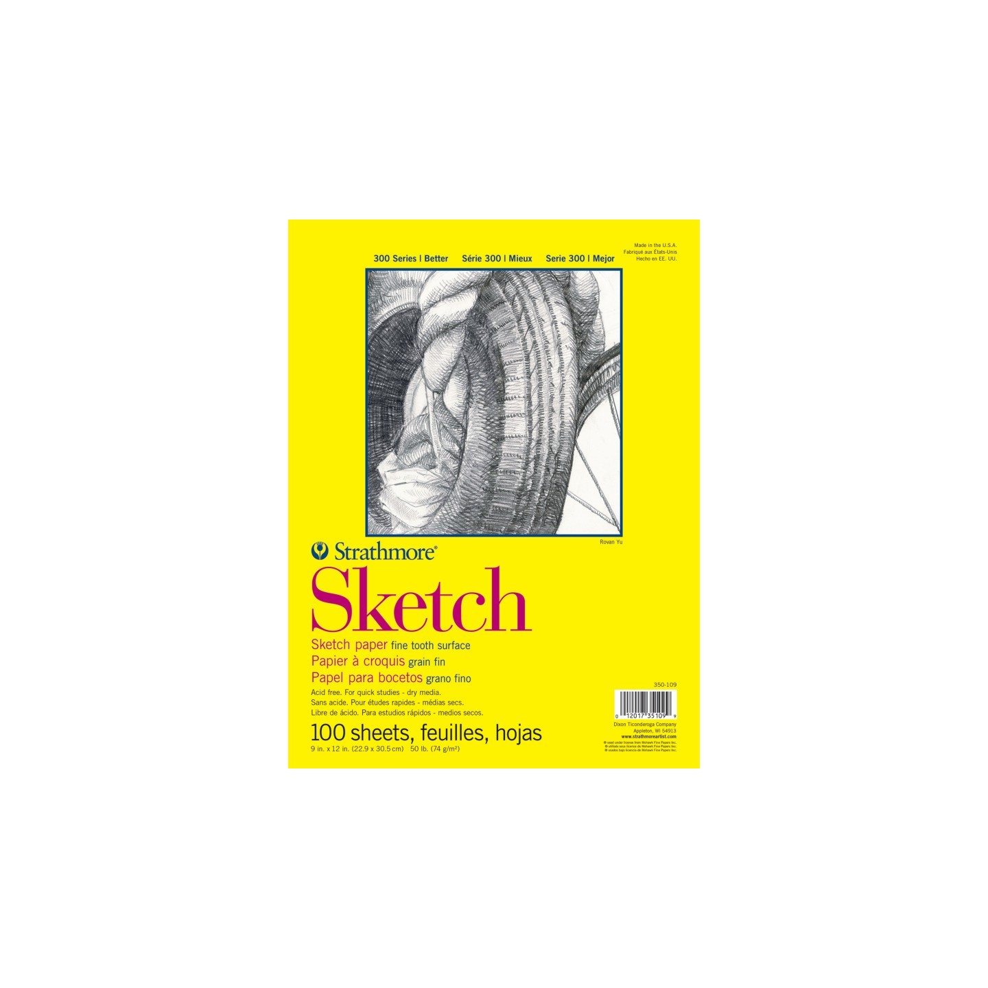 Strathmore 300 Series Sketch Pad, Glue Binding, 100 Sheets, 9x12 inch