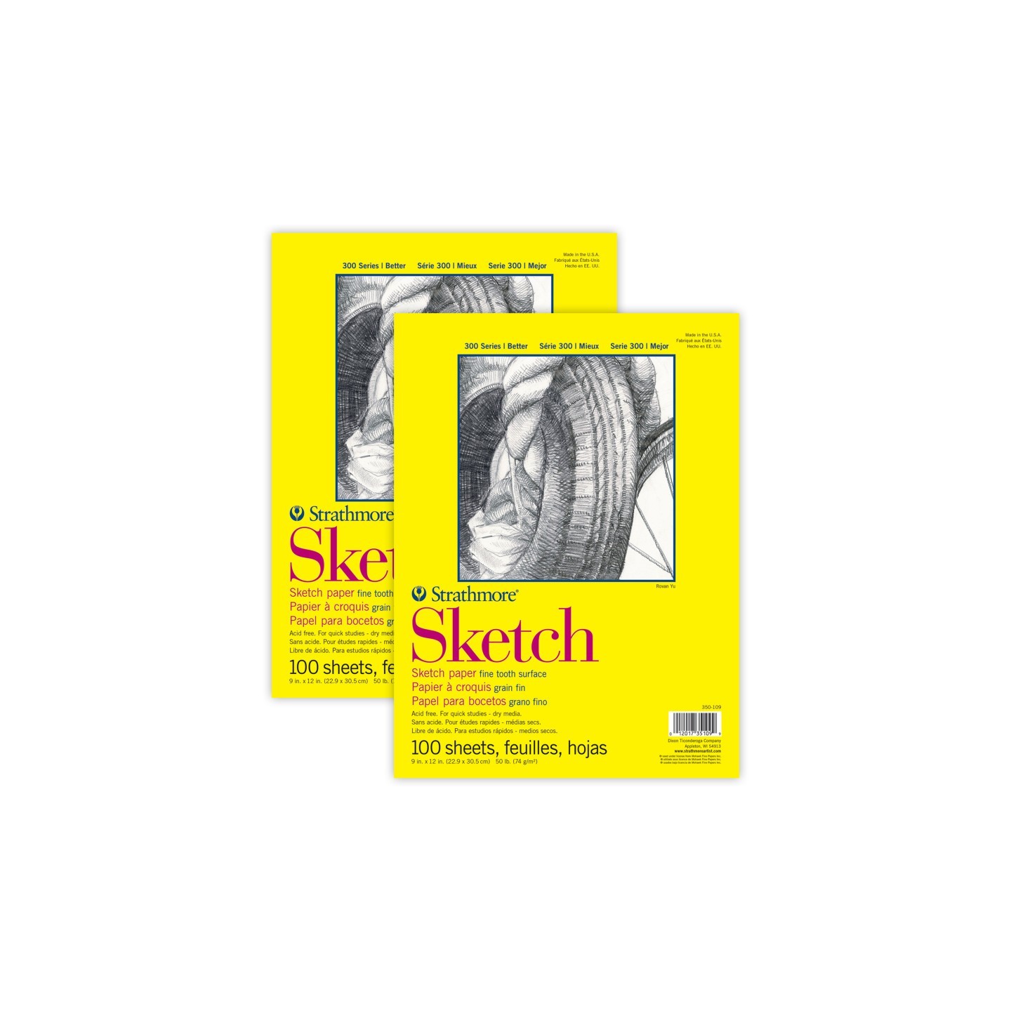 Strathmore 300 Series Sketch Pad, Glue Binding, 100 Sheets, 9x12 inch, Pack of 2