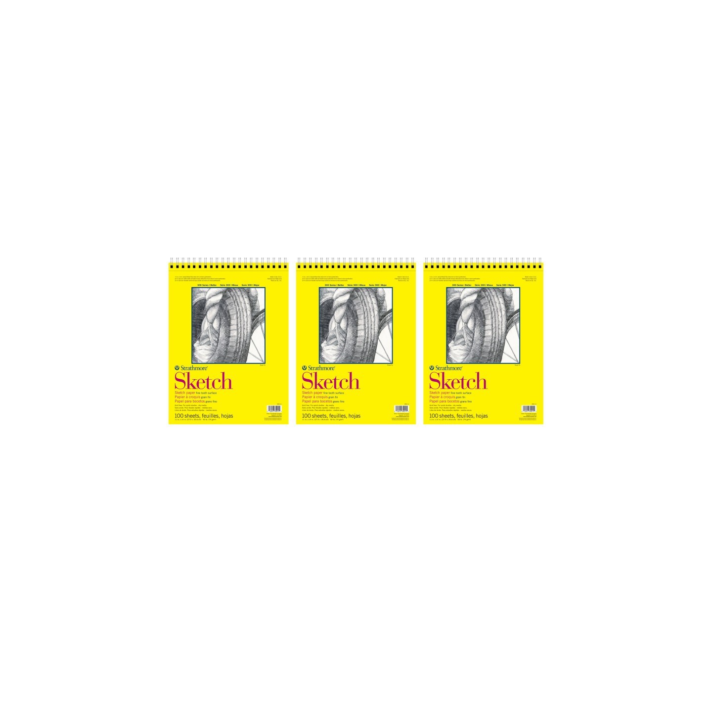Strathmore 300 Series Sketch Pad, Side Wire Binding, 100 Sheets, 11x14 inch, Pack of 3